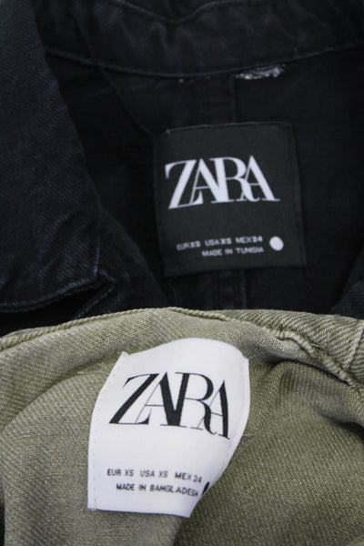 Zara Women's Hood Long Sleeves Button Up Cropped Jacket Green Size XS Lot 2