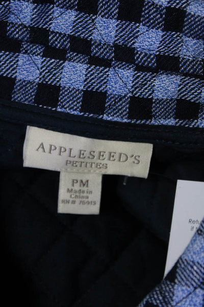 Appleseeds Petites Womens Quilted Checkered Buttoned Jacket Navy Blue Size PM