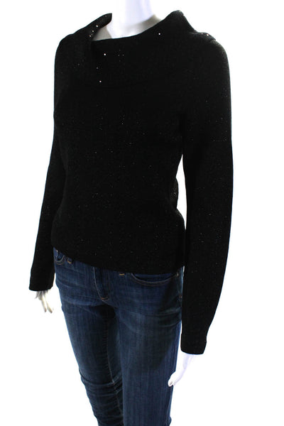 St. John Evening Womens Sequin Slim Fit Cowl Turtleneck Sweater Black Size P