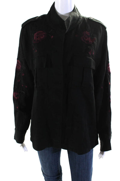 Rails Womens Floral Embroidered Collared Button Down Shirt Black Purple Size S