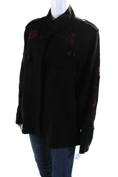 Rails Womens Floral Embroidered Collared Button Down Shirt Black Purple Size S