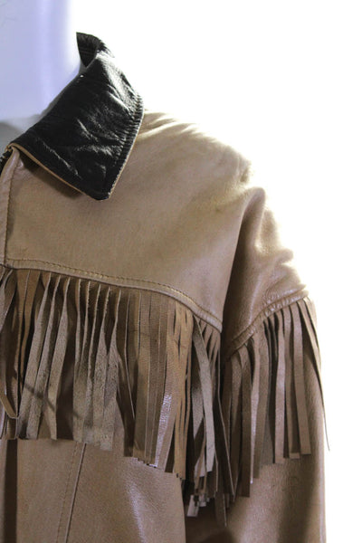 Tannery West Womens Leather Collar Fringe Long Sleeve Zip-Up Jacket Brown Size M