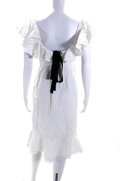 Saloni Womens Cotton Battenberg Lace Bow Tied Zipped Ruffled Dress White Size 6