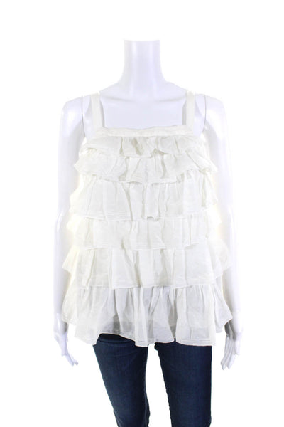Joie Women's Cotton Sleeveless Square Neck Tiered Ruffle Blouse White Size XS