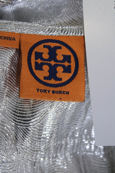 Tory Burch Women's Metallic V-Neck Double Strap Blouse Silver Size 2