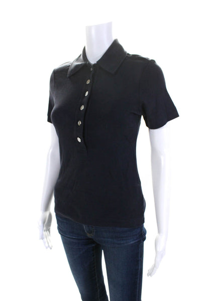 Tory Burch Women's Cotton Short Sleeve Collared Polo Shirt Navy Size S