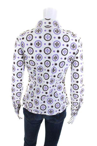 Tory Burch Women's Long Sleeve Abstract Print Button Down Blouse White Size 4