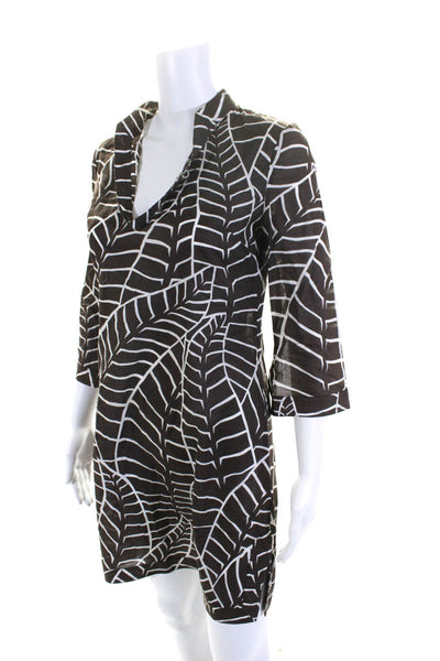 Tory Burch Women's Cotton Abstract Print Long Sleeve Tunic Dress Brown Size 0