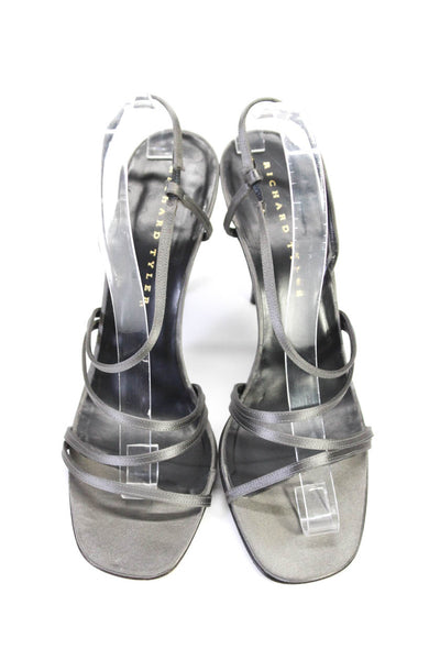 Richard Tyler Women's Satin Open Toe Strappy Heels Gray Size 8.5
