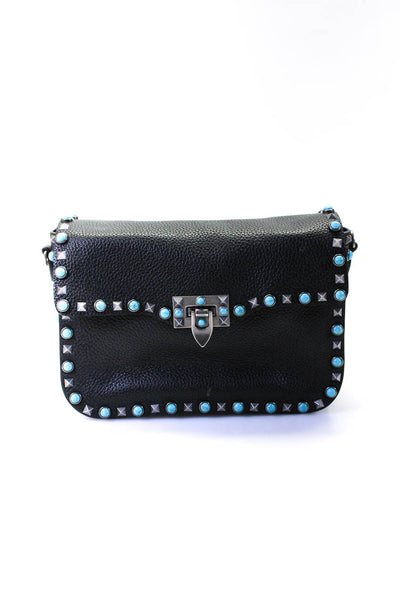 Valentino Garavani Womens Studded Textured Clasp Lock Clutch Handbag Black