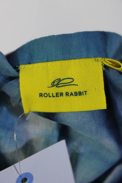Roller Rabbit Womens Sleeveless Keyhole Tassel Tie Dyed Top Blue Cotton Medium