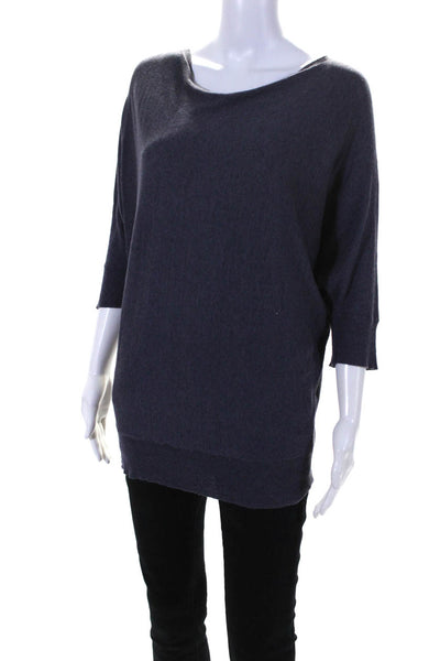 Eileen Fisher Womens 3/4 Sleeve Scoop Neck Oversized Sweater Purple Size Small