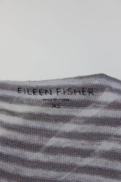 Eileen Fisher Womens 3/4 Sleeve Scoop Neck Stripe Linen Shirt Beige White XS