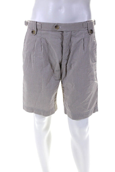 D&G Dolce & Gabbana Mens Striped Pleated Front Khaki Shorts Brown Cream Size 50