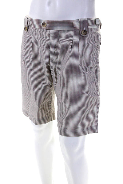 D&G Dolce & Gabbana Mens Striped Pleated Front Khaki Shorts Brown Cream Size 50