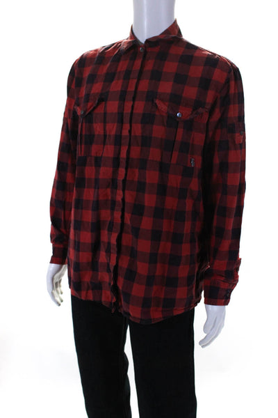 Pierre Balmain Mens Plaid Long Sleeved Collared Buttoned Shirt Red Navy Size 32