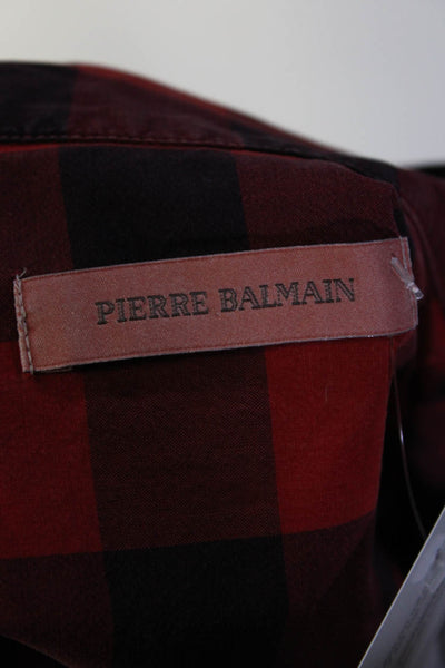 Pierre Balmain Mens Plaid Long Sleeved Collared Buttoned Shirt Red Navy Size 32