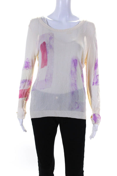 Liviana Conti Womens Abstract Print Sheer Long Sleeved Shirt Cream Pink Size 48