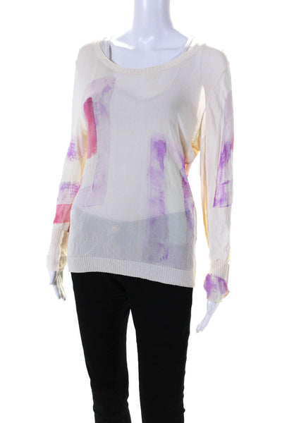 Liviana Conti Womens Abstract Print Sheer Long Sleeved Shirt Cream Pink Size 48