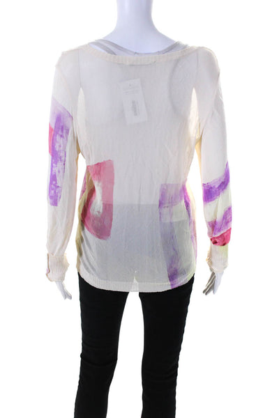 Liviana Conti Womens Abstract Print Sheer Long Sleeved Shirt Cream Pink Size 48