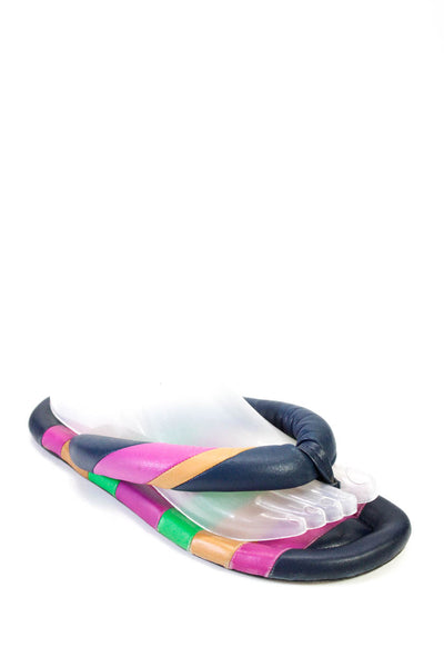 Isabel Marant Womens Puffer Striped Colorblock Flip Flops Multicolor Size 7