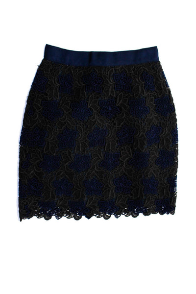 Fotini Women's Floral Lace Side Zip Knee Length A-line Skirt Blue Size S