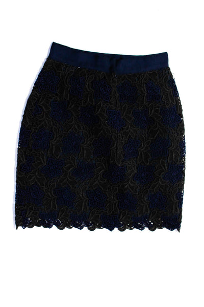 Fotini Women's Floral Lace Side Zip Knee Length A-line Skirt Blue Size S