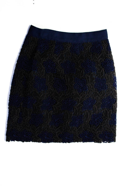 Designer Women's Lined Floral Lace Back Zip Knee Length A-line Skirt Blue Size S