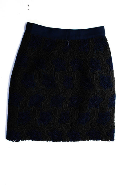 Designer Women's Lined Floral Lace Back Zip Knee Length A-line Skirt Blue Size S