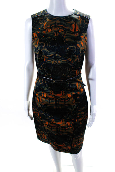 Fotini Women's Silk Abstract Print Belted Sheath Dress Blue/Orange Size 6