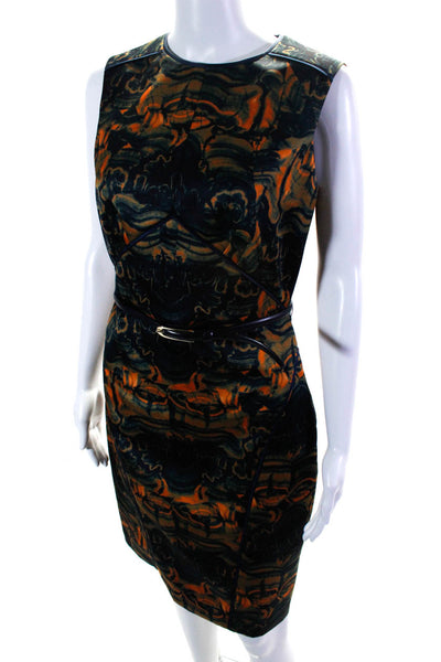 Fotini Women's Silk Abstract Print Belted Sheath Dress Blue/Orange Size 6