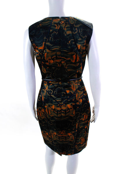 Fotini Women's Silk Abstract Print Belted Sheath Dress Blue/Orange Size 6