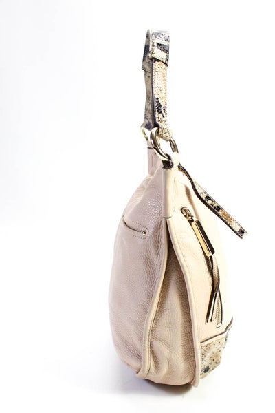 B Makowsky Women's Leather Snakeskin Print Gold Tone Hardware Shoulder Bag Beige