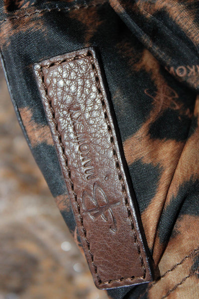 B Makowsky Women's Leather Trim Snakeskin Print Zip Closure Shoulder Bag Brown