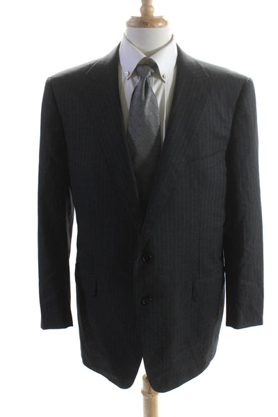 Ermenegildo Zegna Mens Striped Two Button Blazer Gray Wool Size EUR 54 Regular