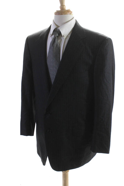 Ermenegildo Zegna Mens Striped Two Button Blazer Gray Wool Size EUR 54 Regular