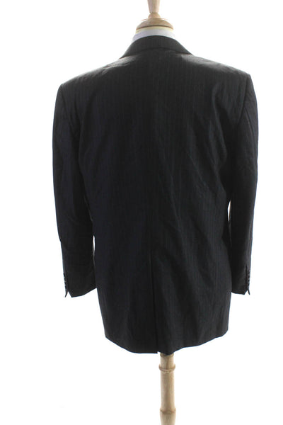 Ermenegildo Zegna Mens Striped Two Button Blazer Gray Wool Size EUR 54 Regular