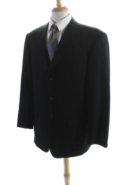 Pal Zileri Mens Striped Blazer Jacket Black Blue Wool Size EUR 54 Long
