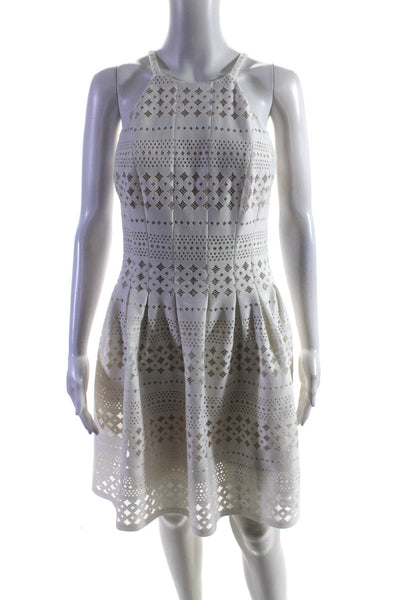 Eliza J Womens Laser Cut Neoprene Mesh Sleeveless A Line Dress White Size 6
