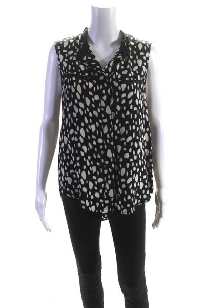 Sea New York Womens Spotted Sleeveless Button Up Top Blouse Black Ivory Size 6