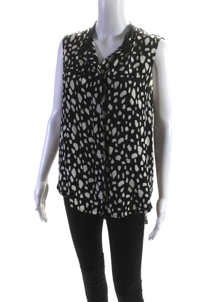 Sea New York Womens Spotted Sleeveless Button Up Top Blouse Black Ivory Size 6