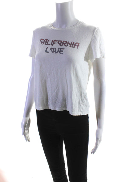 ALC Womens California Love Short Sleeve Top Tee Shirt White Purple Linen Large