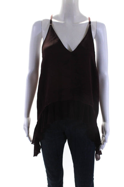 Elizabeth and James Womens Spaghetti Strap Hi-Low Ruffled Camisole Maroon Size M