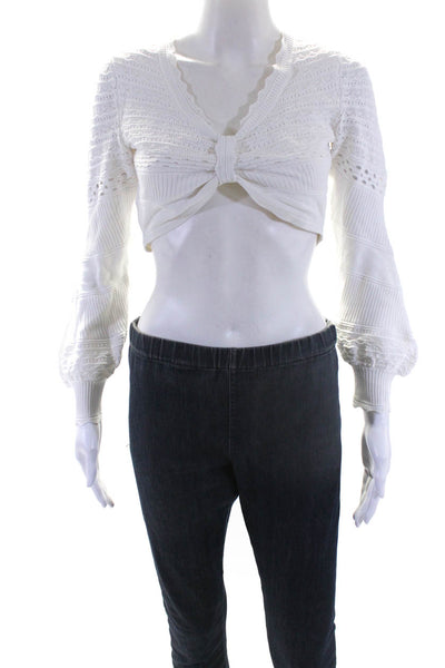 Alexis Women's V-Neck Crop Top Long Sleeves Blouse White Size XS