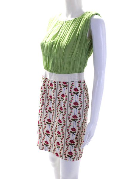philosophy Womens Green Pink Floral Pleated Sleeveless Pencil Dress Size S