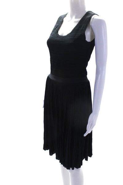 Oscar de la Renta Womens Dark Blue Textured Sleeveless Fit & Flare Dress Size M