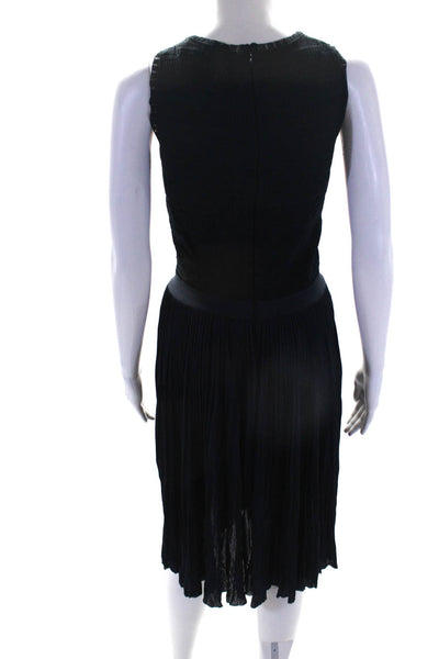 Oscar de la Renta Womens Dark Blue Textured Sleeveless Fit & Flare Dress Size M