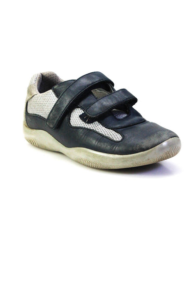 Prada Childrens Boys Leather Trim Nylon Hook & Loop Sneakers Navy Size 34 2.5