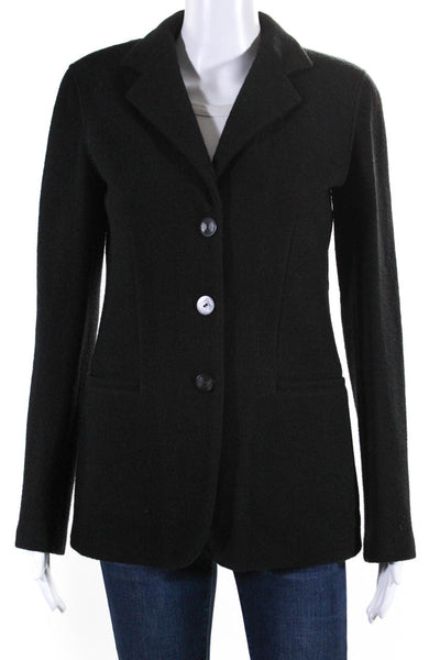Giorgio Armani Womens Unlined Fleece Three Button Blazer Jacket Black Wool Large