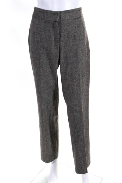 Akris Womens Mid Rise Woven Pleated Straight Leg Pants Brown Wool Size 6